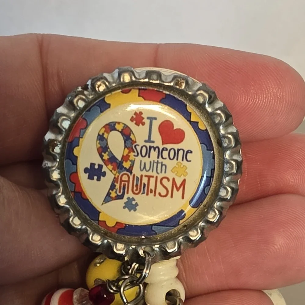 I Love Someone With‎ Autism Bottle Cap  Badge Reel, ID Holder,
